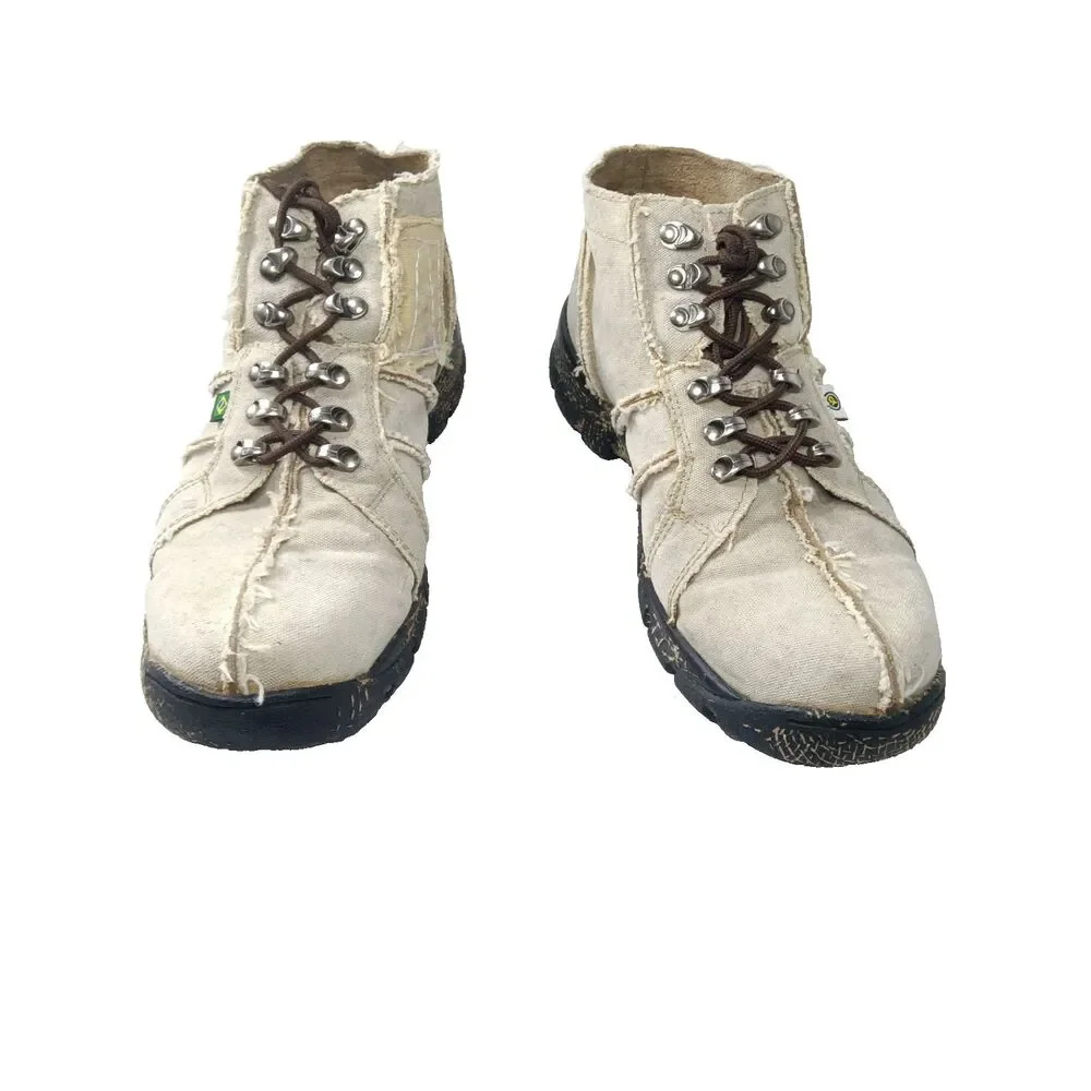 Yellow Port Boots Mens Size 8 Beige Recycled Tires & Trucking Canvas.